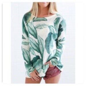 Show Me Your Mumu Ryan Rene Palm Leaf Tropical Knit Sweater Small